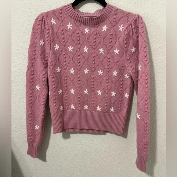 English Factory Floral Handmade Embroidery Sweater in Dusty Pink Size XS - Picture 9 of 11